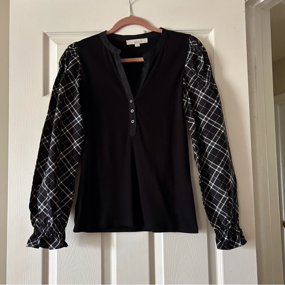 LOFT Black and Grey Media Mixed Blouse - Picture 2 of 5